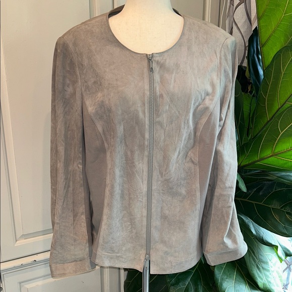 Lafayette 148 New York Jackets & Blazers - Lafayette 148 New York Olive Suede Leather Women's Jacket Size 16